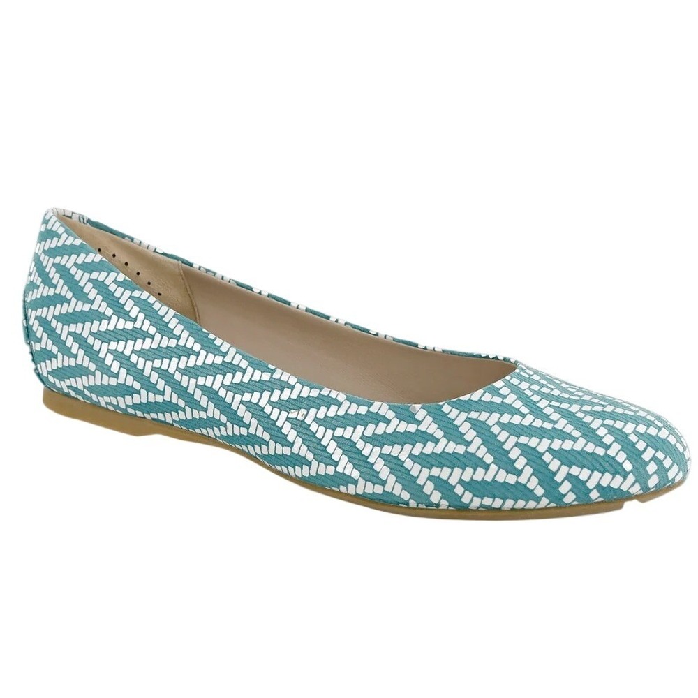SAS Womens 7.5 Lacey Teal White Chevron Geometric Ballet Flats - $245 MSRP